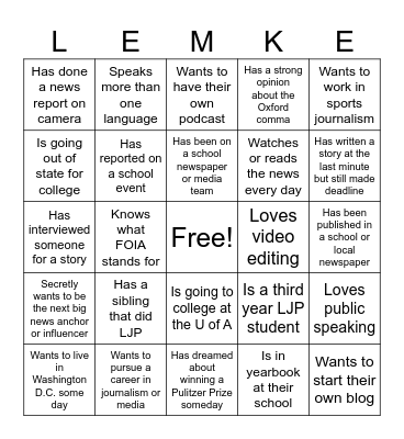 LJP Finale Bingo Card