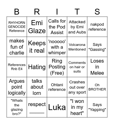 Nak Bingo Card