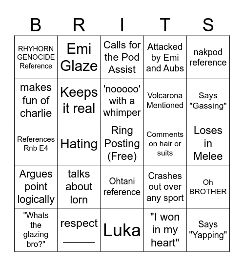 Nak Bingo Card