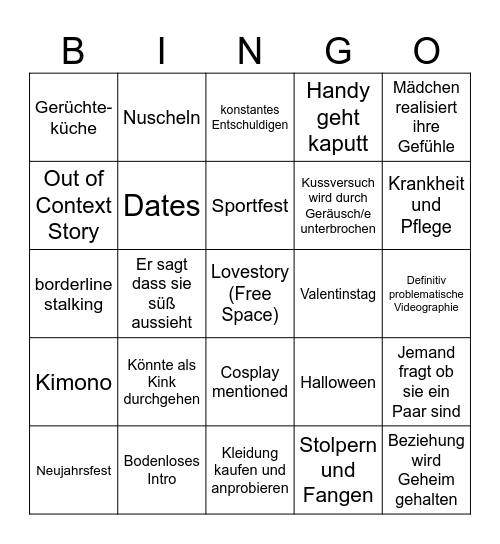 Romance-Anime (German) Bingo Card