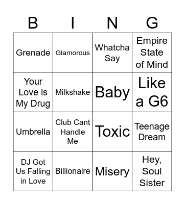 SWE Music Bingo !!!!!!!! Bingo Card