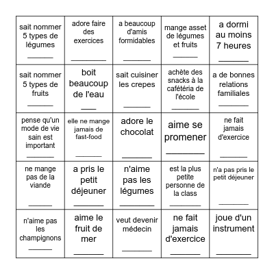 Find Someone Who...Trouve quelqu'un qui... Bingo Card