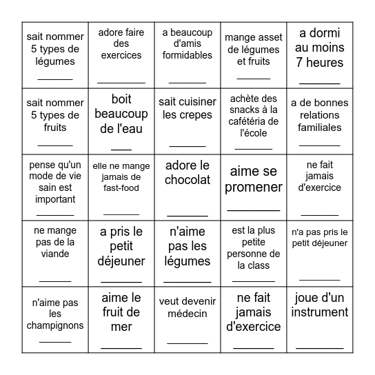 Find Someone Who...Trouve quelqu'un qui... Bingo Card
