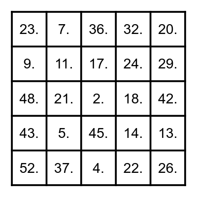 Ramadan Shuffle Bingo Card