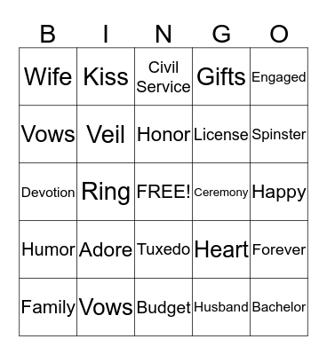 LAURA'S WEDDING SHOWER Bingo Card