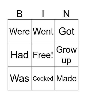 Past Tense Bingo Card