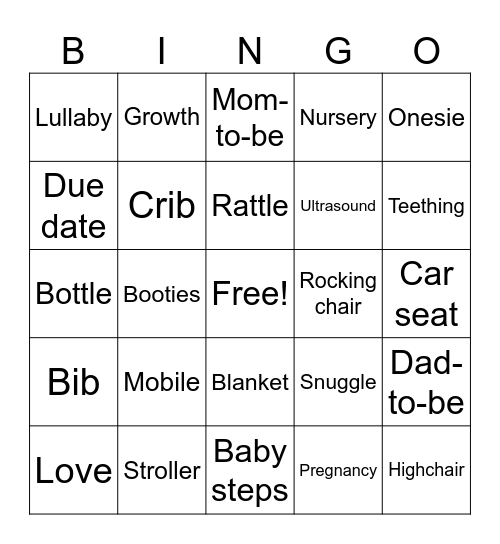 Sara's Virtual Baby Shower! Bingo Card