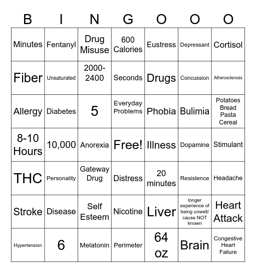 Health Final Review Bingo Card