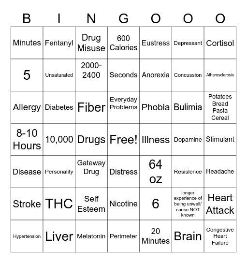 Health Final Review Bingo Card