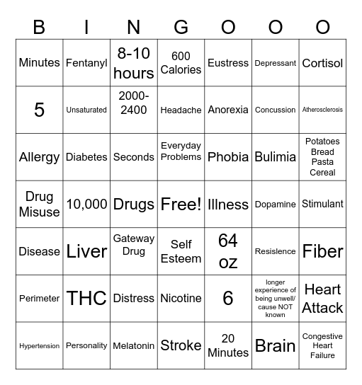 Health Final Review Bingo Card