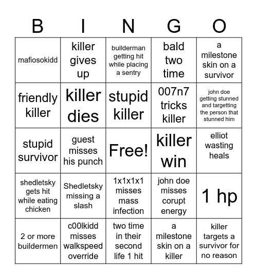FORSAKEN Bingo Card
