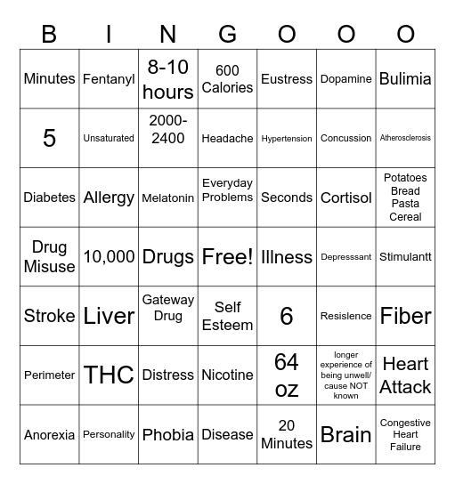 Health Final Review Bingo Card