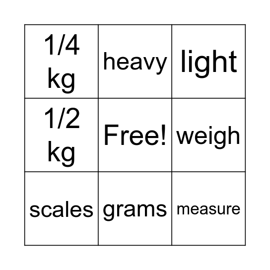 Weight Bingo Card