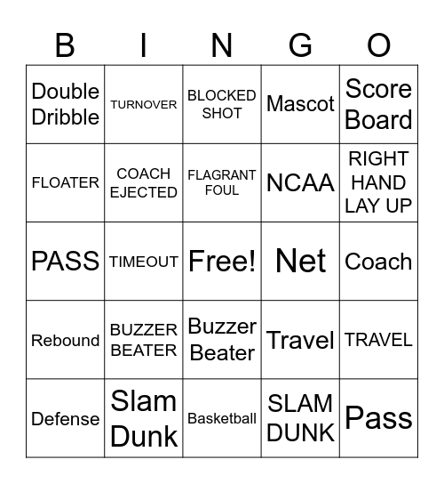 NCAA March Madness Bingo Card