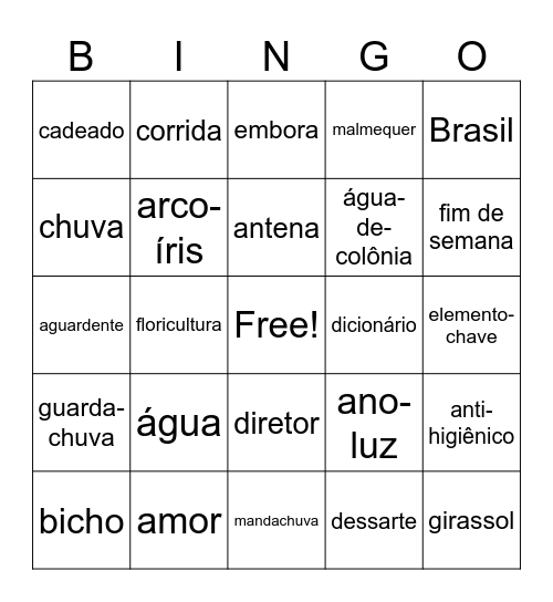 substantivo simples e composto Bingo Card
