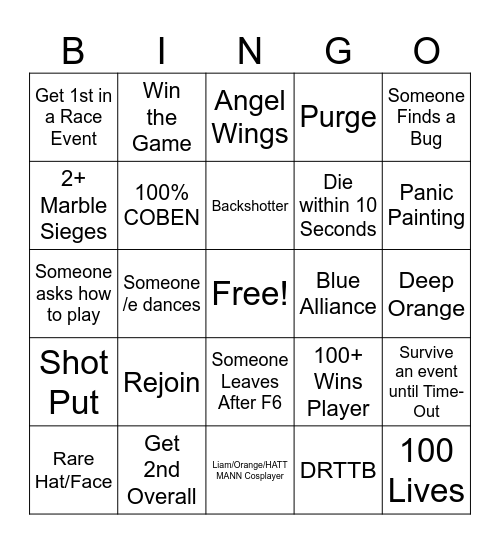 Roblox Algicosathlon Bingo Card
