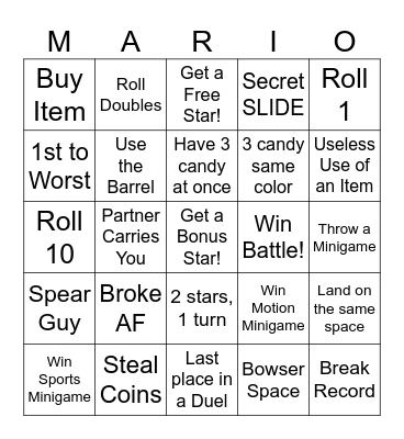 Mario Party Bingo Card