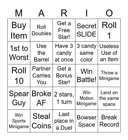 Mario Party Bingo Card