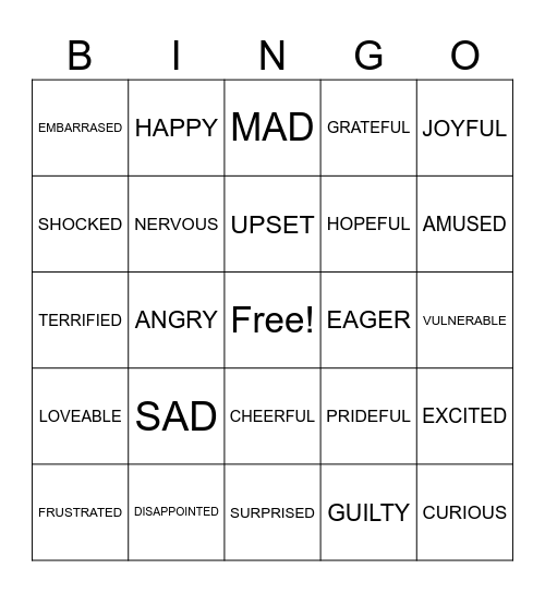 FEELING'S BINGO Card