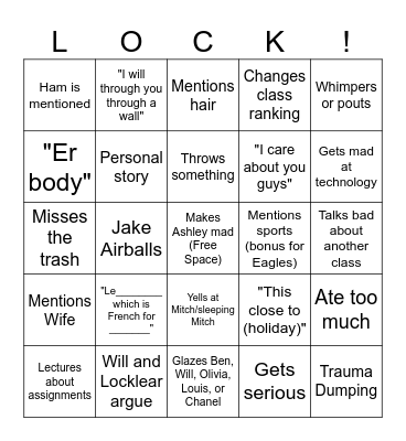 Locklear Bingo Card
