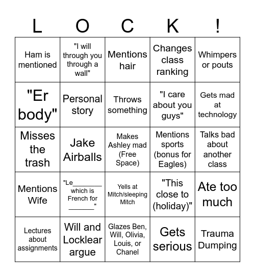 Locklear Bingo Card