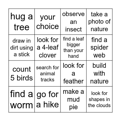 Nature Bingo Card