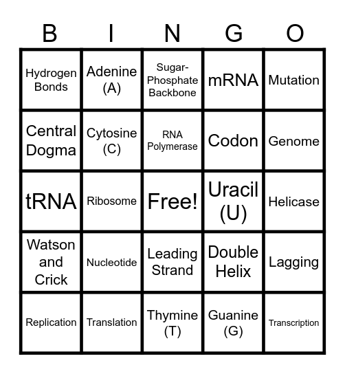 Nucleic Acid BINGO Card