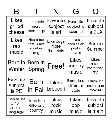 Untitled Bingo Card