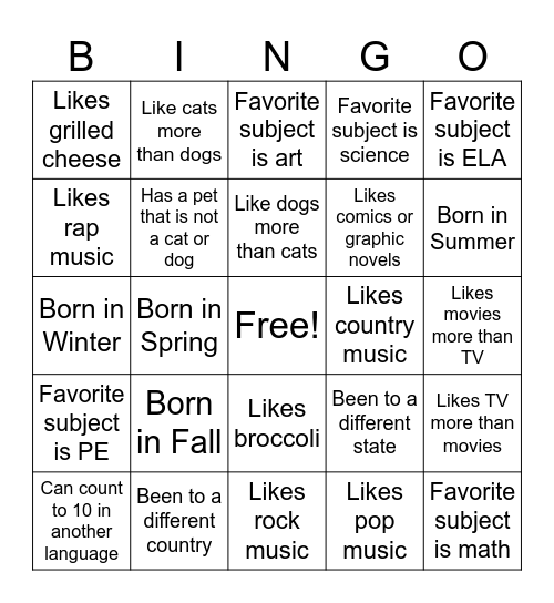 Untitled Bingo Card