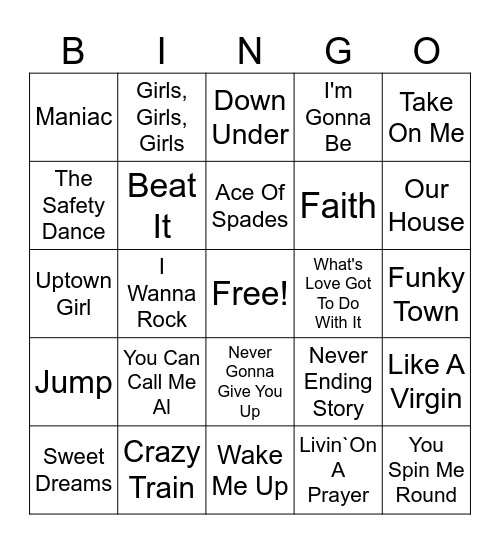 80's BANGERS Bingo Card