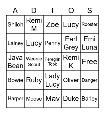 Day Care Dog Pick Up Bingo Card