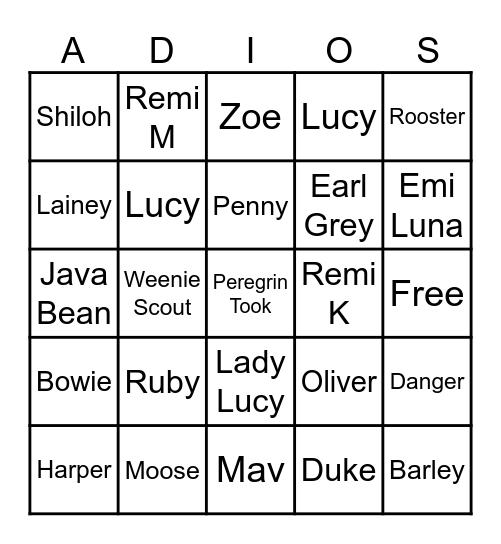 Day Care Dog Pick Up Bingo Card