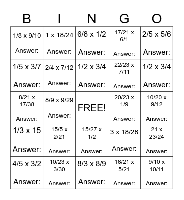 MULTIPLYING FRACTIONS! Bingo Card