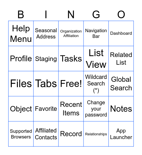 Salesforce Lingo Bingo Card