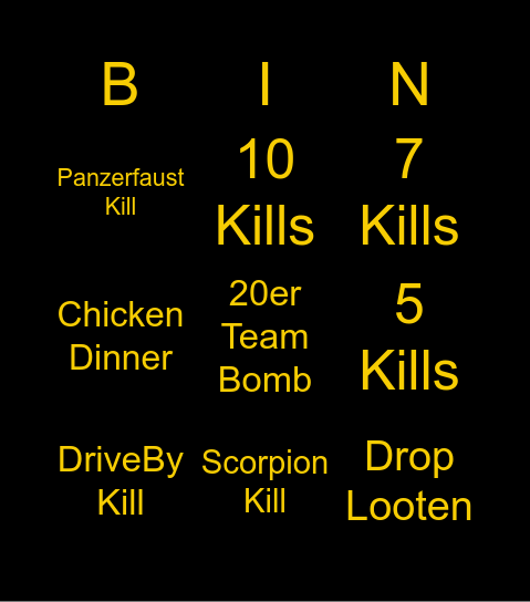 Flavis PUBG BINGO Card