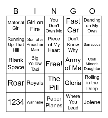 Women's History Month: Country, Pop, & Rock Bingo Card