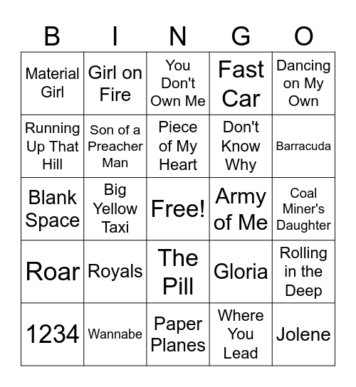 Women's History Month: Country, Pop, & Rock Bingo Card