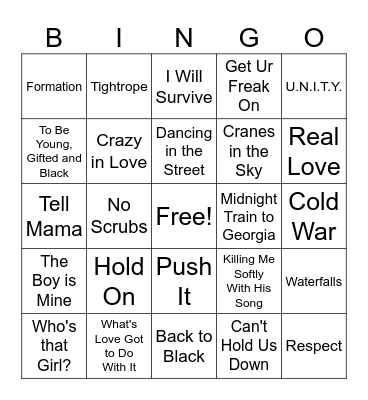 Women's History Month: Hip Hop, R&B, and Soul Bingo Card