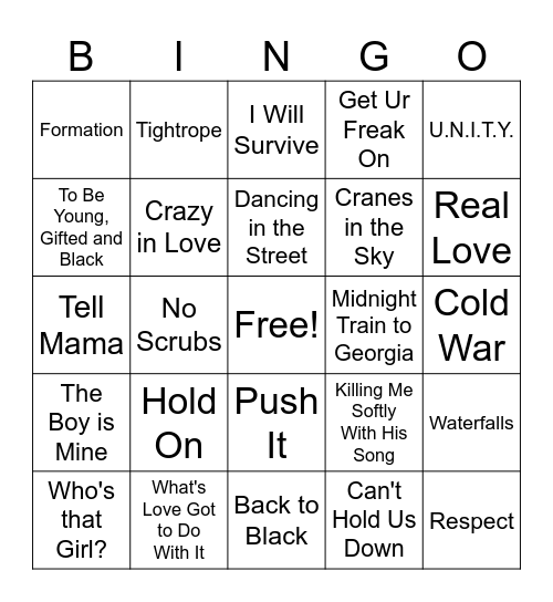 Women's History Month: Hip Hop, R&B, and Soul Bingo Card