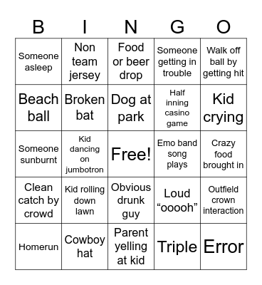 Baseball Park Bingo Card