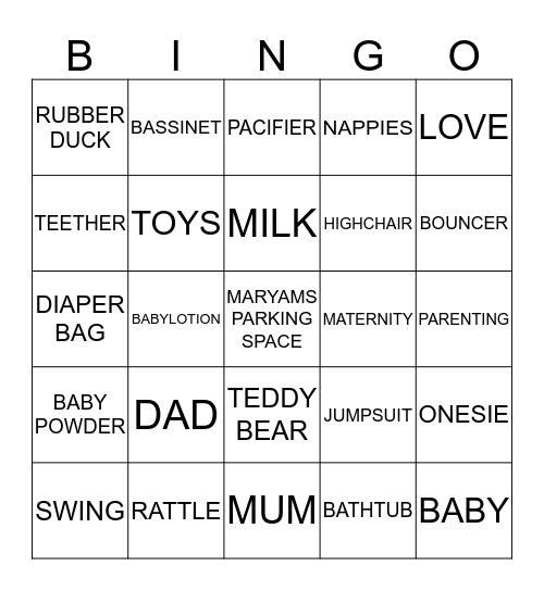 MARYAMS BABY SHOWER Bingo Card