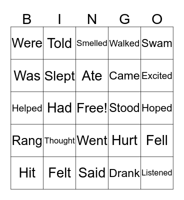 PAST TENSE VERBS Bingo Card