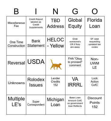 Golden Cats Bingo Card