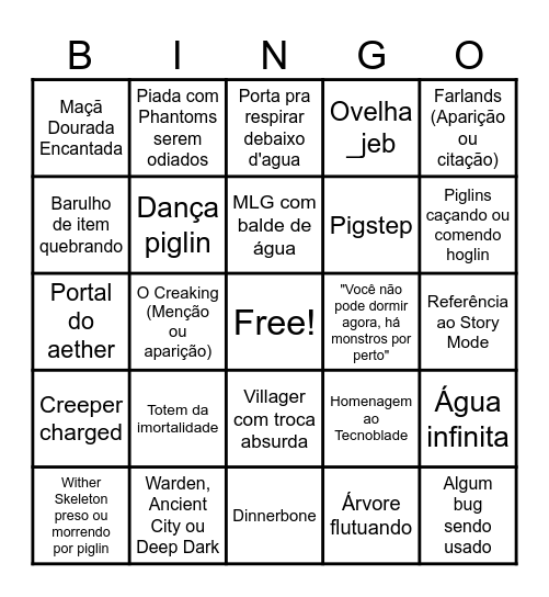 Filme do Minecraft Bingo Card
