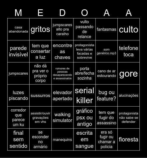 bingo jogo de terror Bingo Card