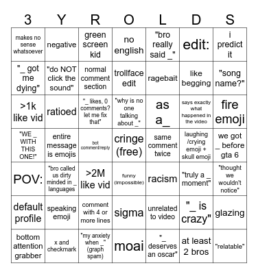 youtube shorts bingo Card