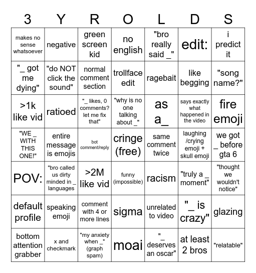youtube shorts bingo Card