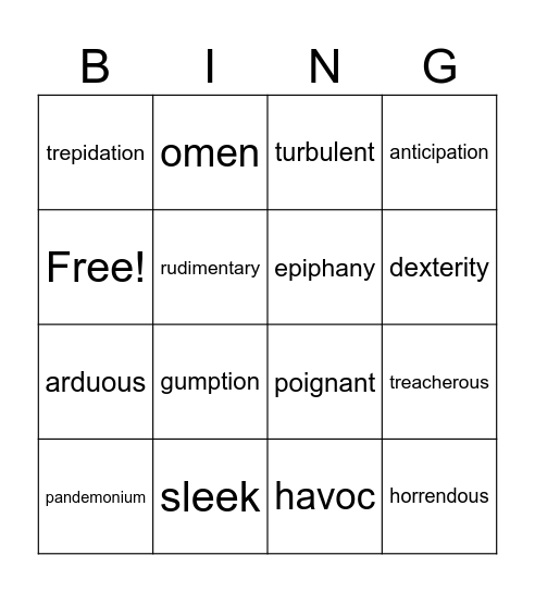 "The Finest Hours" Vocabulary Bingo Card