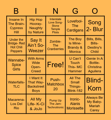 '90s - GB Music Fest Bingo Card