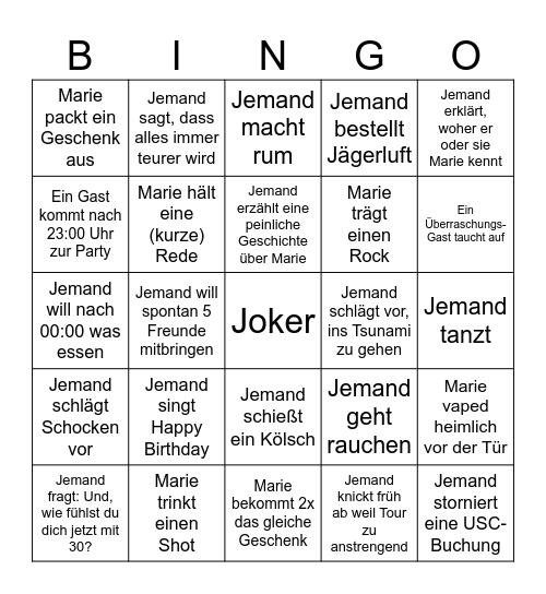 Maries Geburtstagsbingo Card
